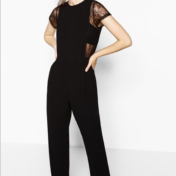 Zara Pants - Zara Black Lace-Shoulder Jumpsuit
